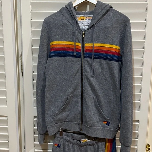 Aviator Nation Gray Warmup Set with Colorful Stripes. Size Medium - Picture 3 of 6